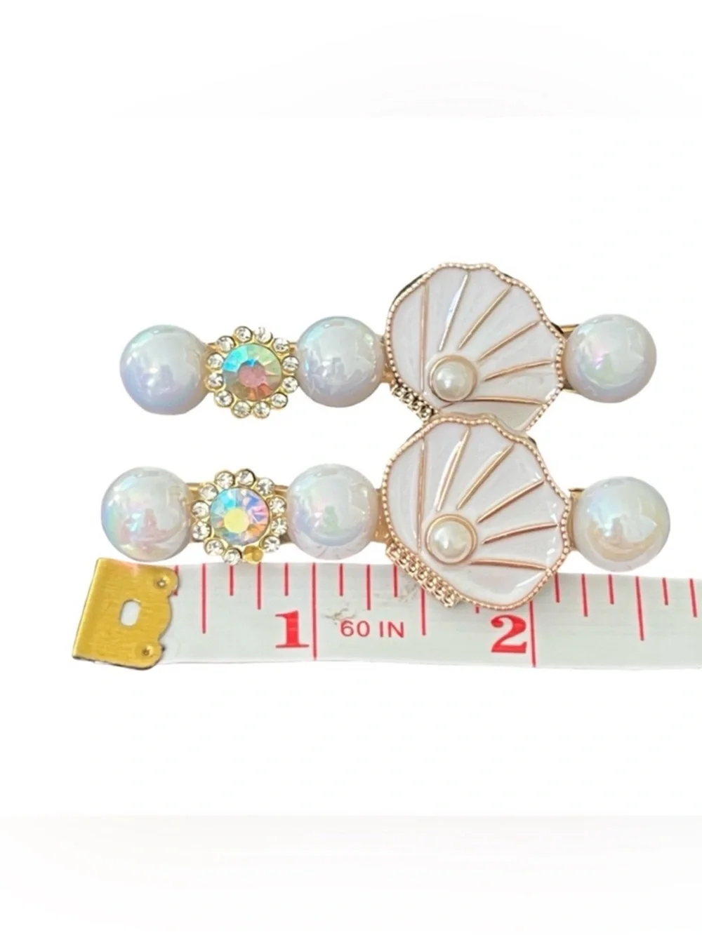 Pearlescent White Shell Drop Hair Clips with Gold Accents FINAL PRICE DROP
